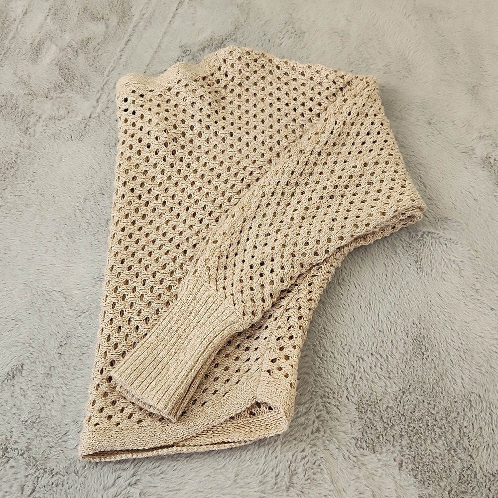 Express XS Cream Metallic Open Knit Sweater Long Sleeve Crochet Pullover - Picture 10 of 10